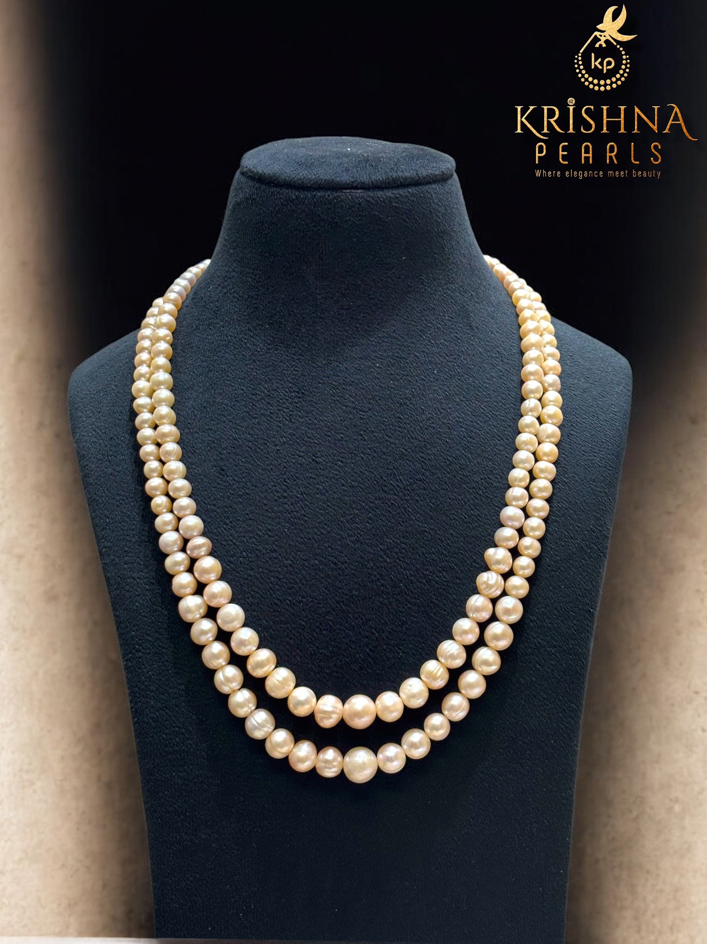 Natural Pink Round Gradation Double Layer Pearls Necklace