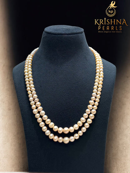 Natural Pink Round Gradation Double Layer Pearls Necklace