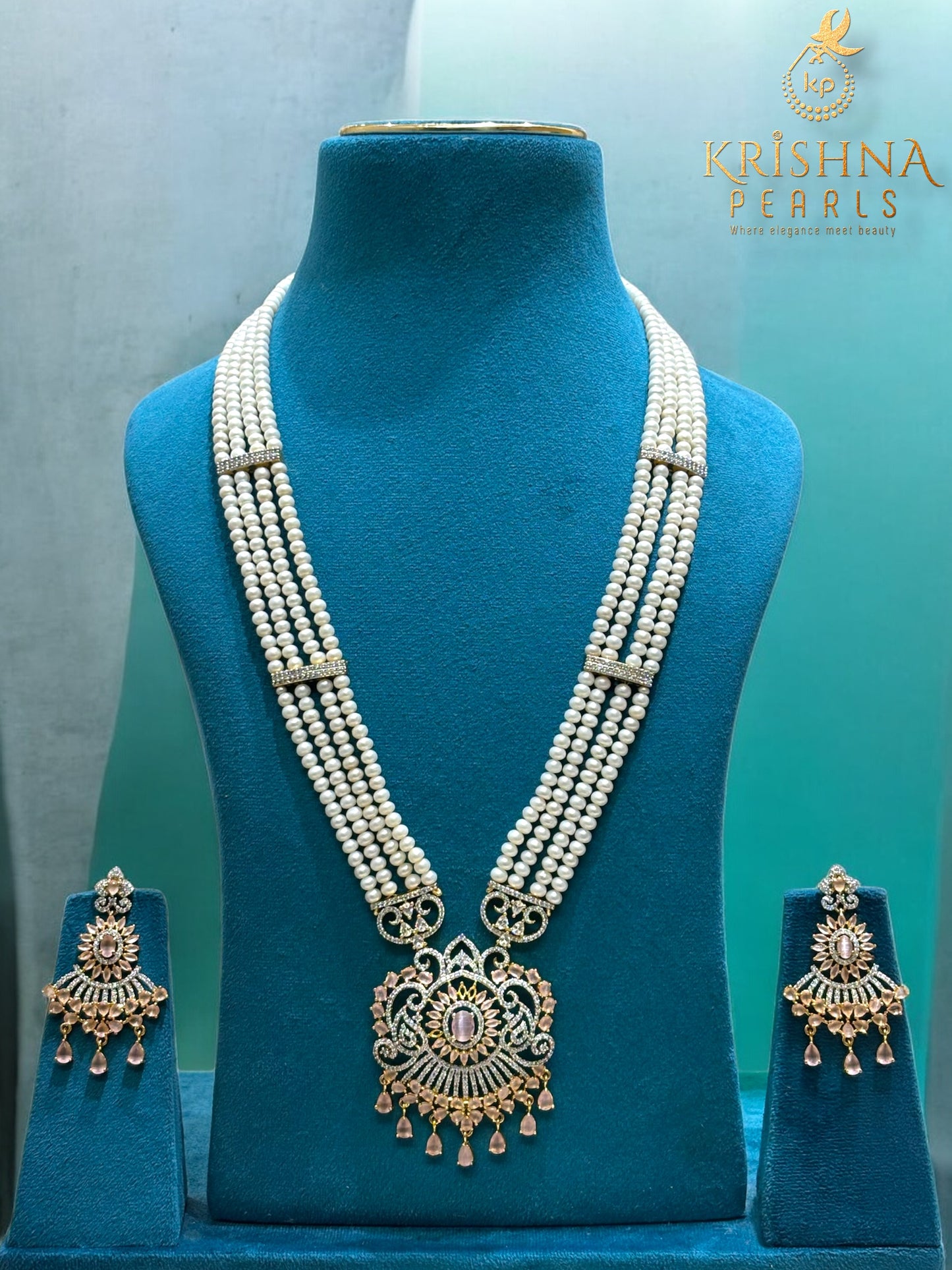 The Rose Aura Four Layers Long Rani Haar Necklace Set