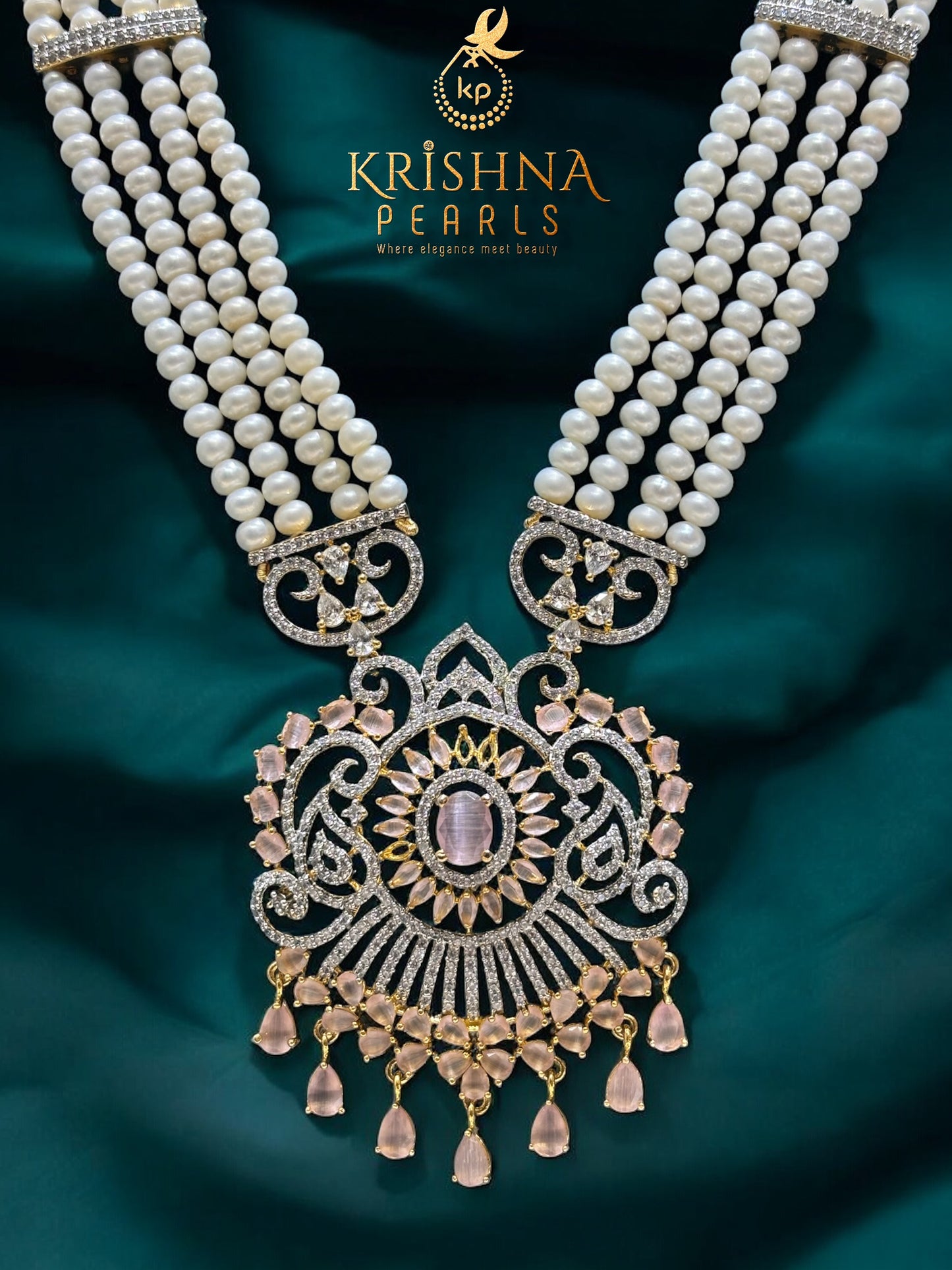 The Rose Aura Four Layers Long Rani Haar Necklace Set