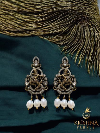 Divine Lord Krishna Murali-Manohar Three layers Pearl Necklace Set