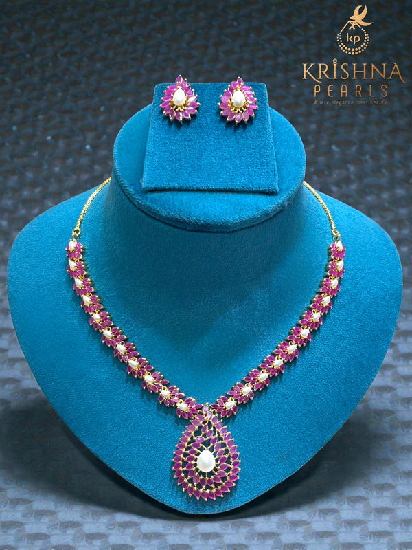 Royal Ruby Studded With Pearls Necklace Set