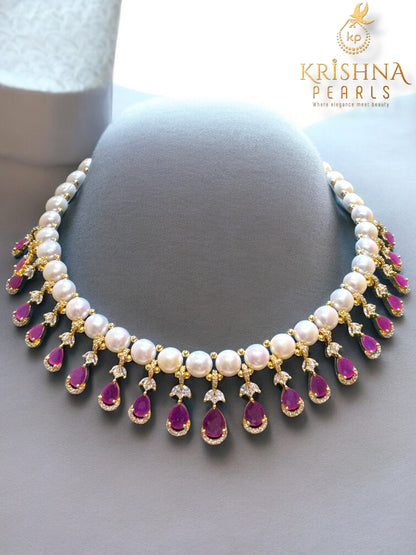 Royal Ruby Button Big Pearls Necklace Set