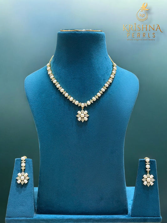 Beautiful Pearls & Diamonds Studded Necklace Set