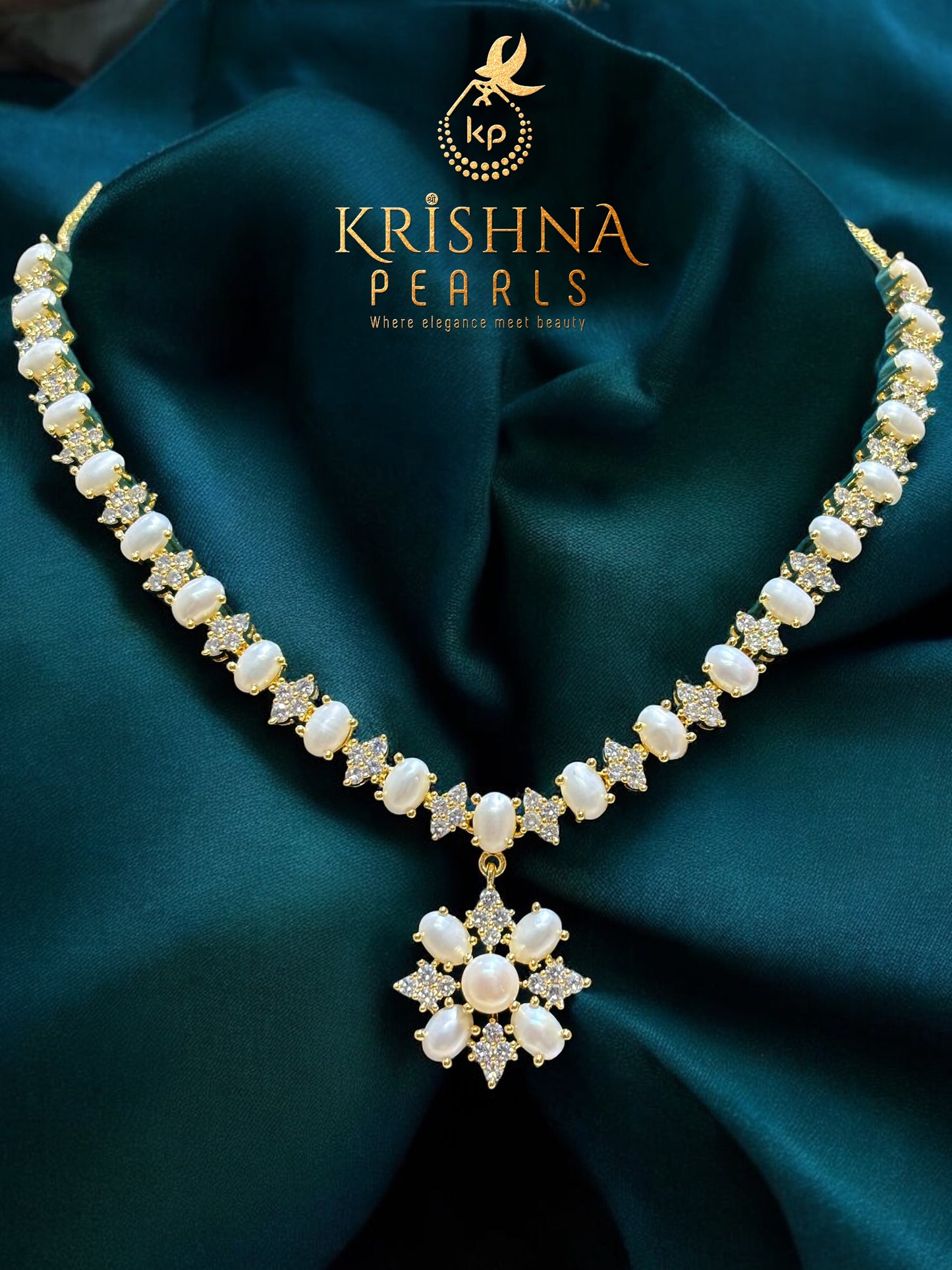 Beautiful Pearls & Diamonds Studded Necklace Set