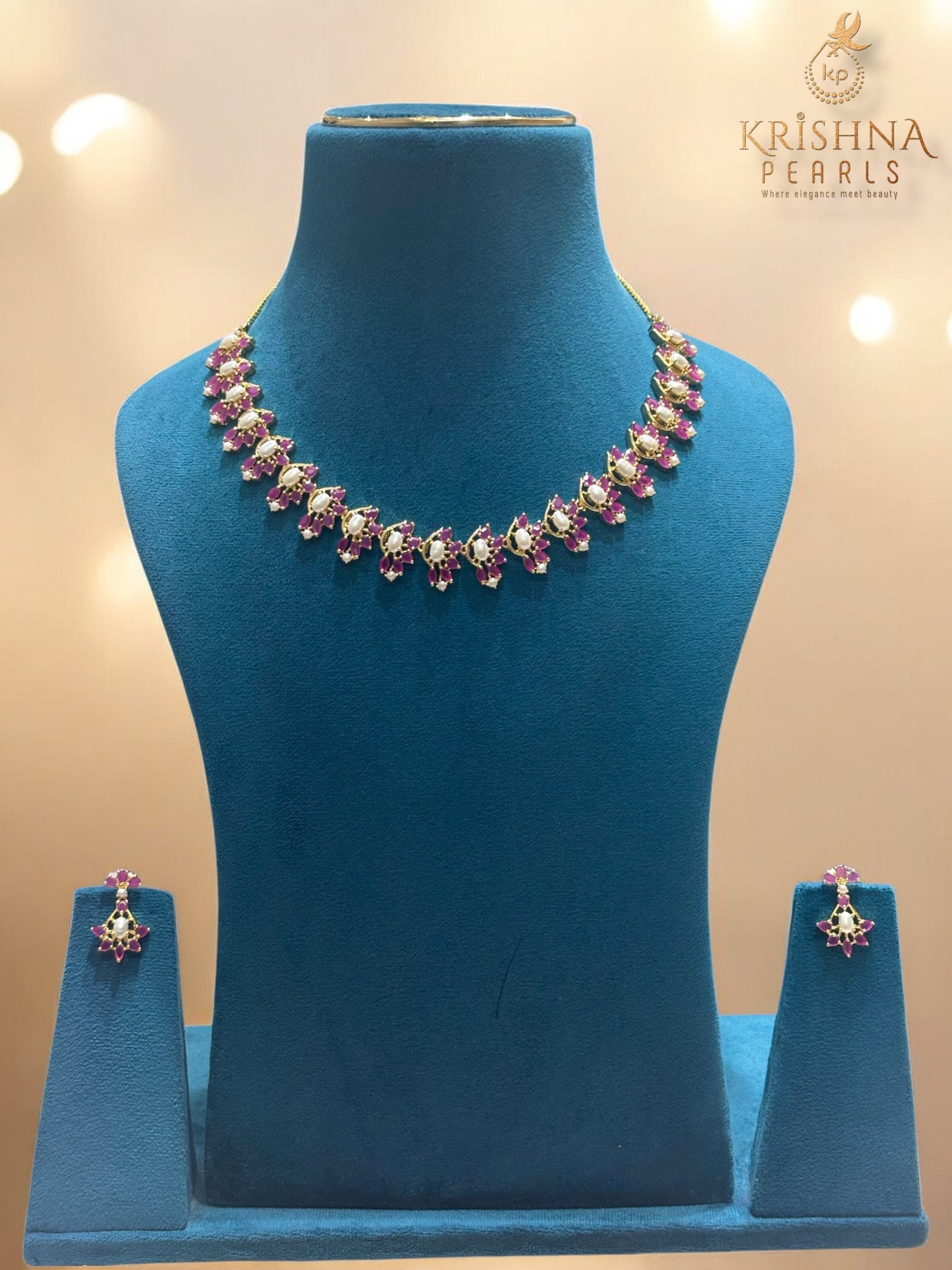 Lotus Ruby & Pearl Necklace Set – Sri Krishna Pearls