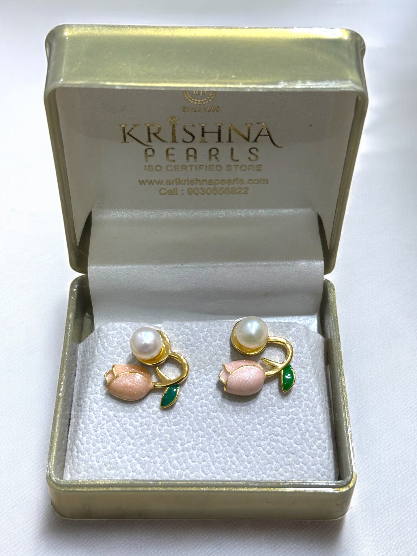 "Coral Tulip" Pearl Studs Two In One Earrings