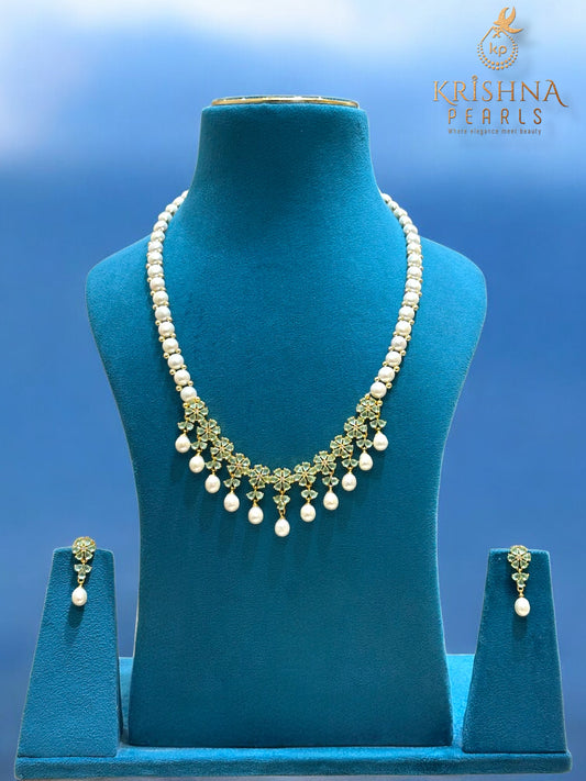 Mint Blossom Button Pearls Necklace Set