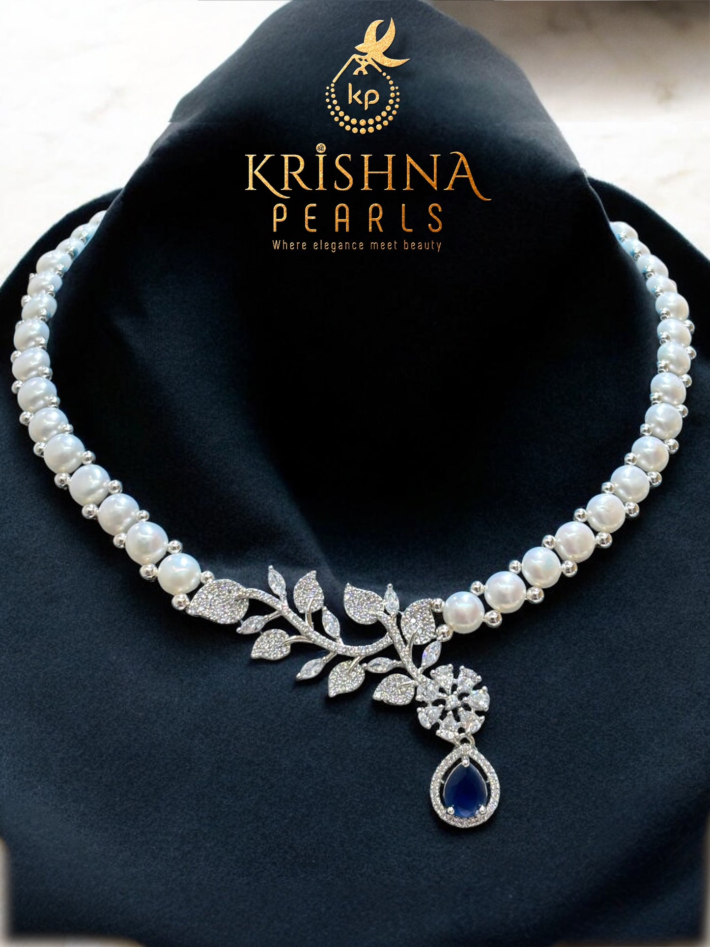 Button Pearl & Blue Sapphire Necklace