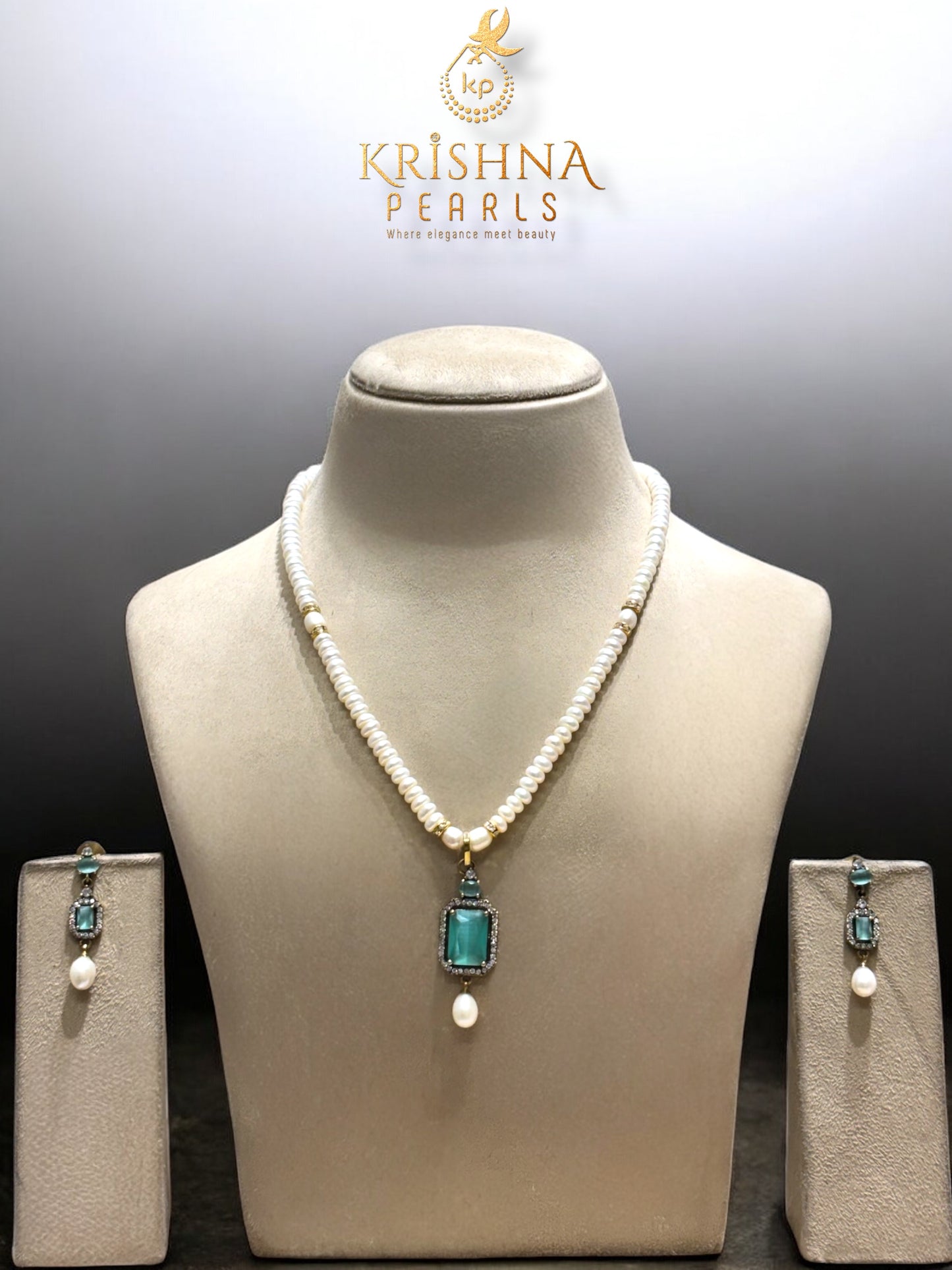 Oxidised Sea Drop Pearl Necklace Set