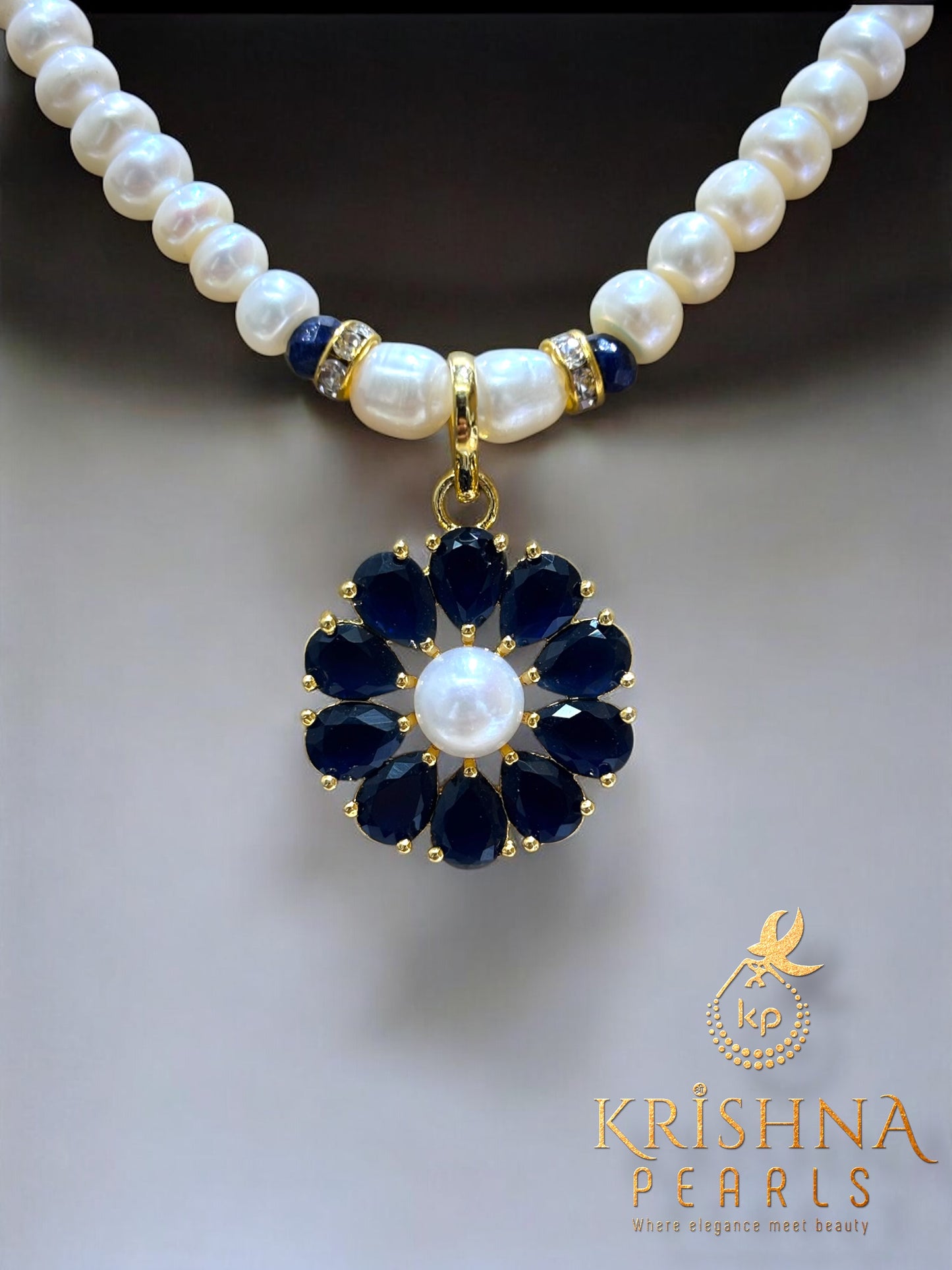 Azure Blue Floret With Pearls Necklace