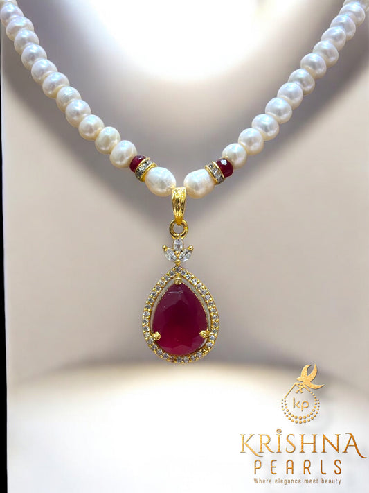 Royal Ruby Pendent With Pearls Necklace Set