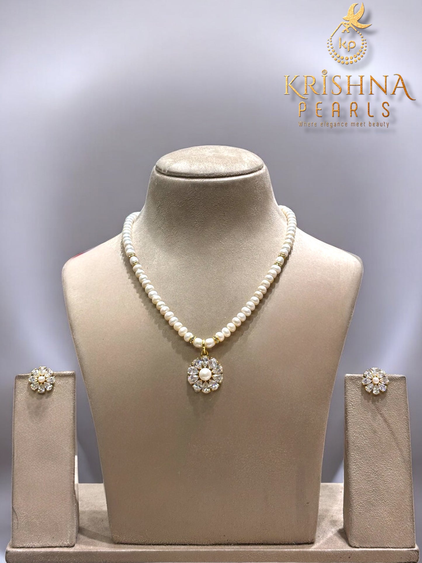Royal White Bloom Pearls Necklace Set: