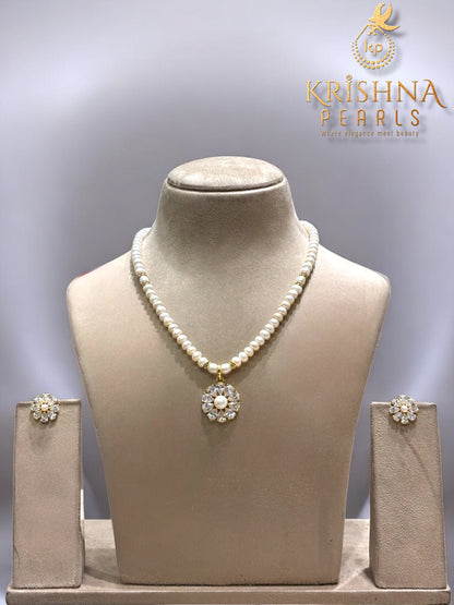 Royal White Bloom Pearls Necklace Set: