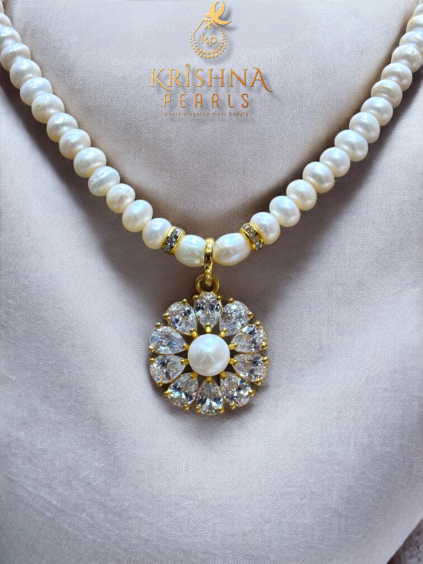 Royal White Bloom Pearls Necklace Set: