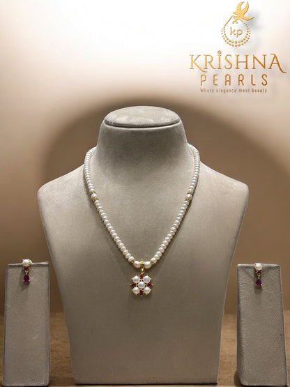 Ruby Encrusted Pearls Studded Necklace Set