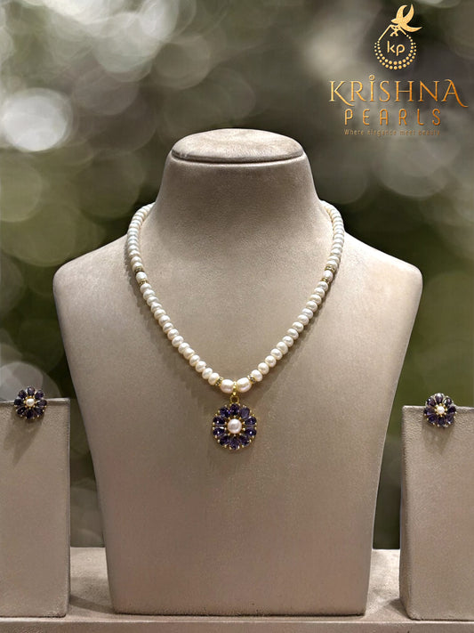 Amethyst Bloom Pearl Necklace Set