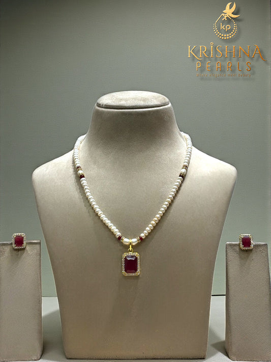 Empress Ruby With Pearls Necklace Set