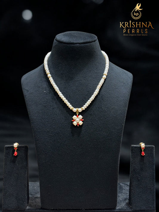 Adorable Flora Coral & Pearl Studded Pearls Necklace Set