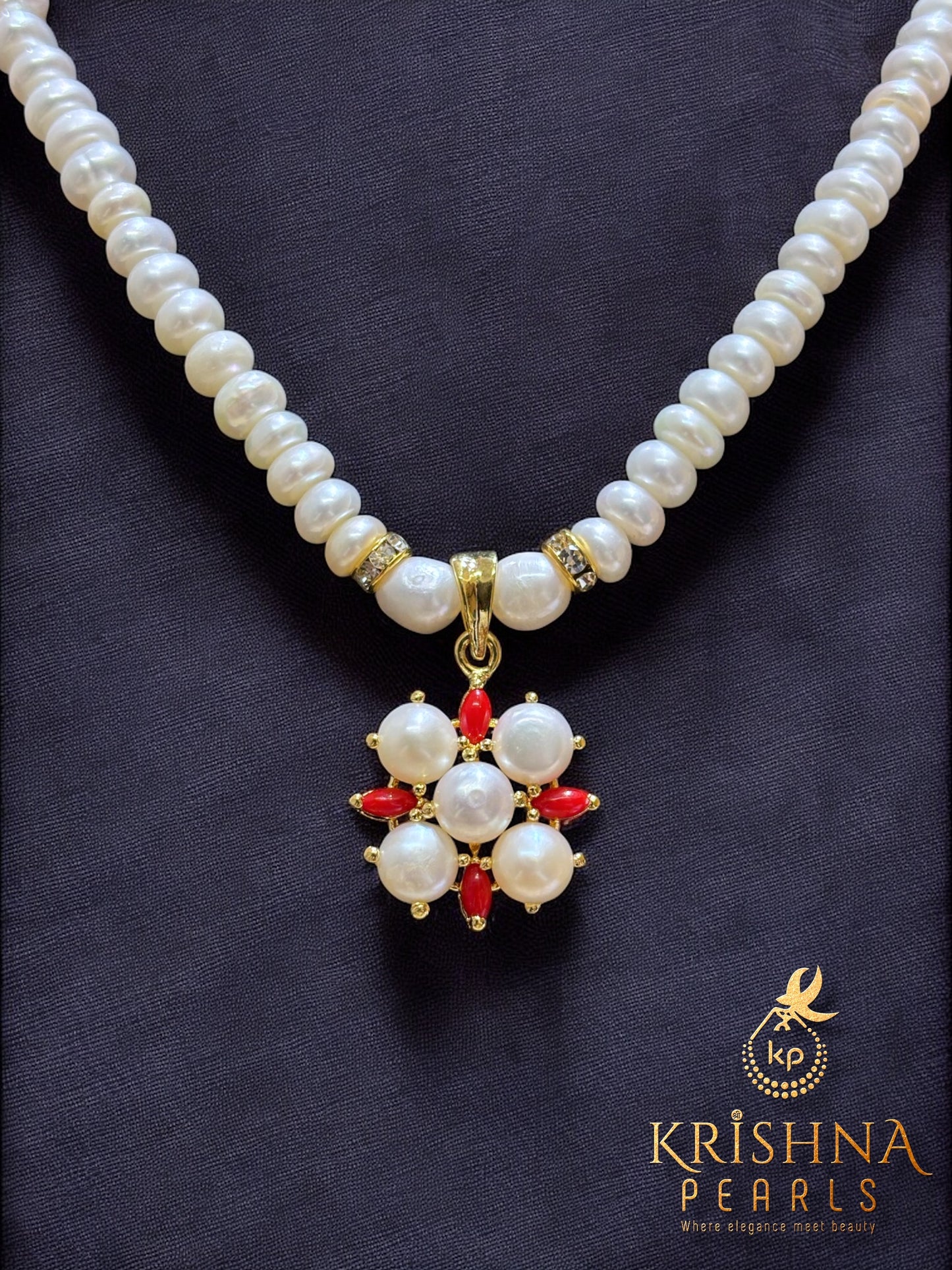 Adorable Flora Coral & Pearl Studded Pearls Necklace Set