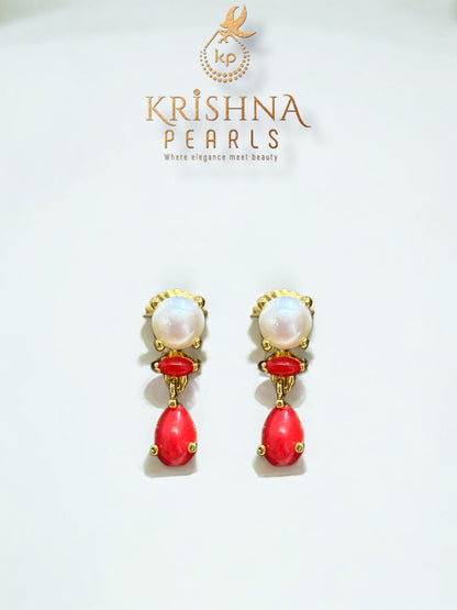 Adorable Flora Coral & Pearl Studded Pearls Necklace Set