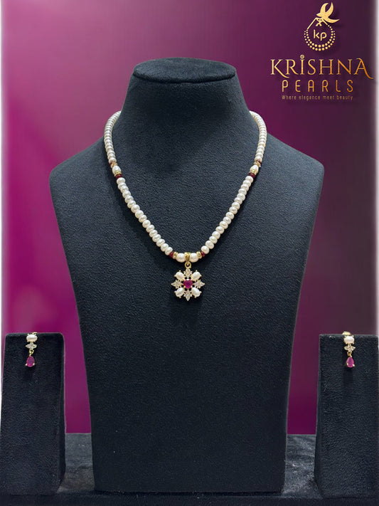 Flora Ruby Studded Pearls Necklace Set