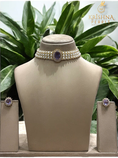 Exclusive Chocker Button Pearl Amethyst Set