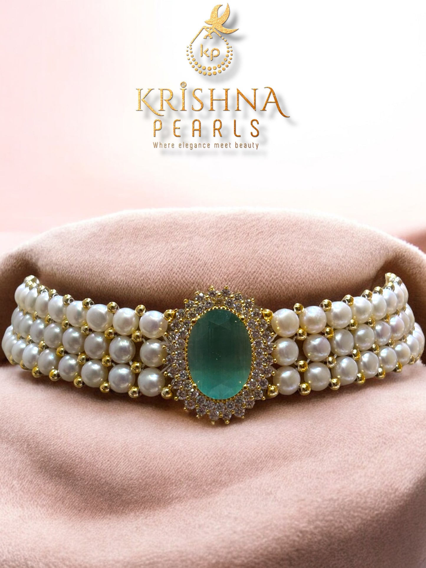 Blue Quartz Studded Button Pearls Choker Set