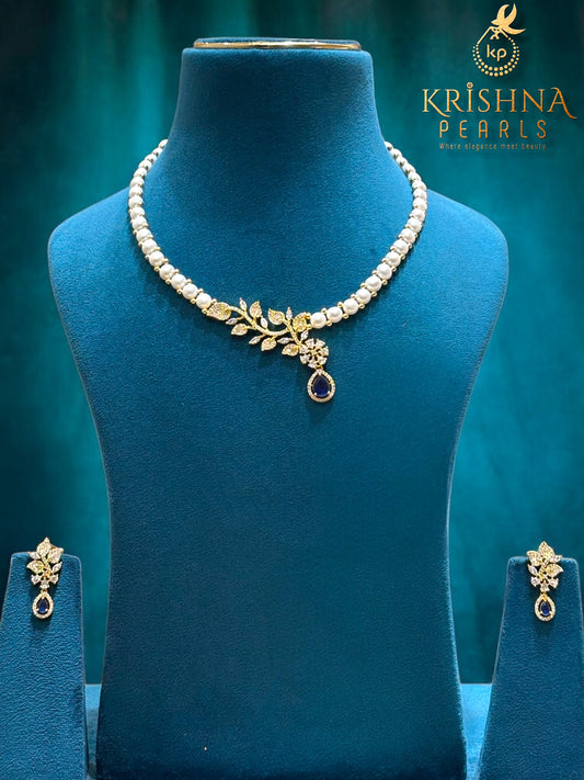 Button Pearl & Blue Sapphire Necklace