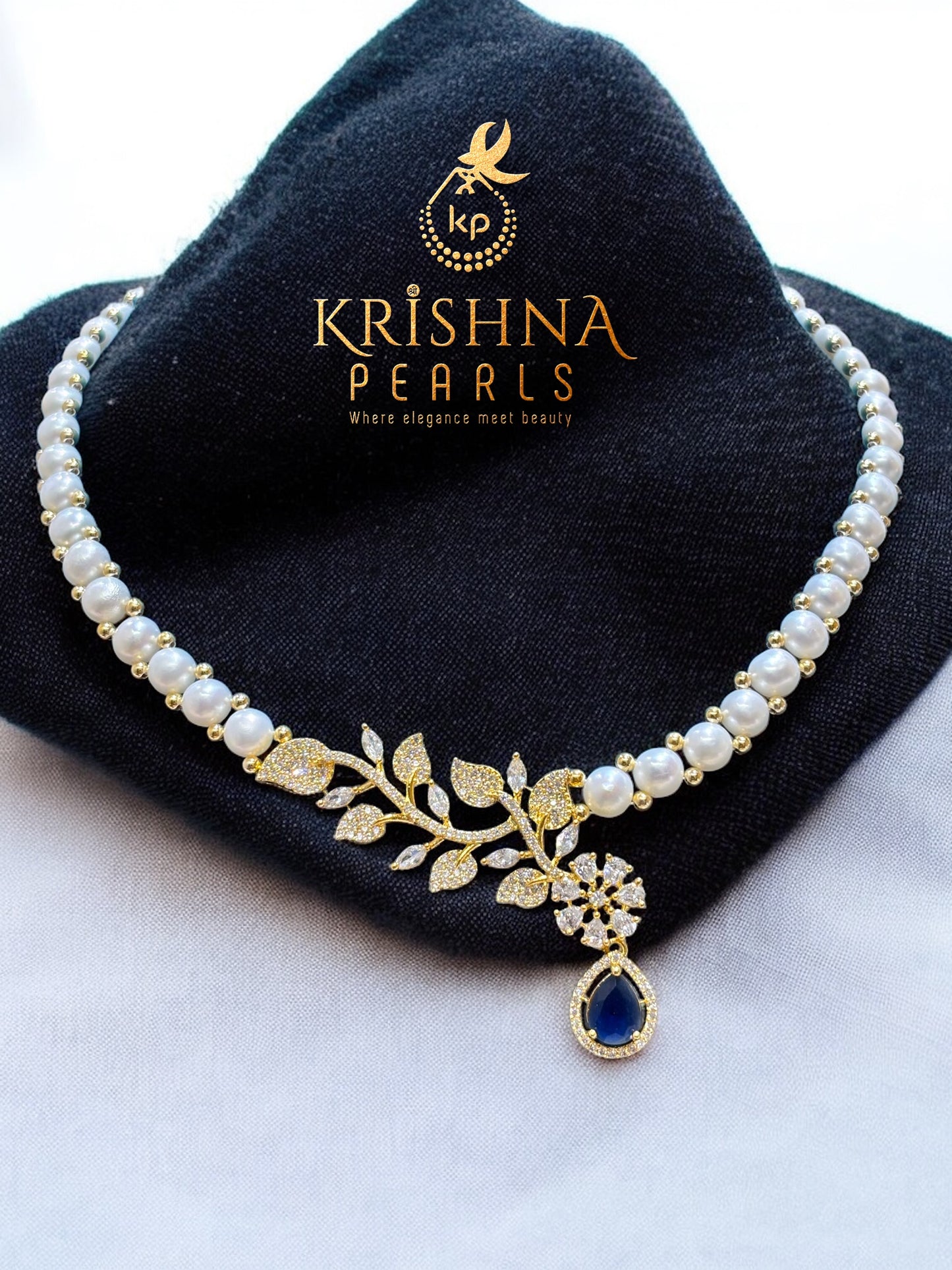 Button Pearl & Blue Sapphire Necklace
