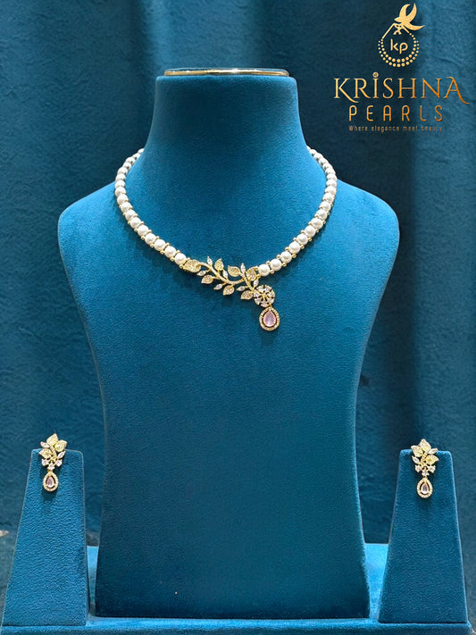 Button Pearl & Rose Quartz Necklace Set