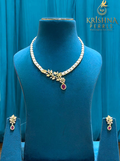 Button Pearl & Ruby Necklace Set