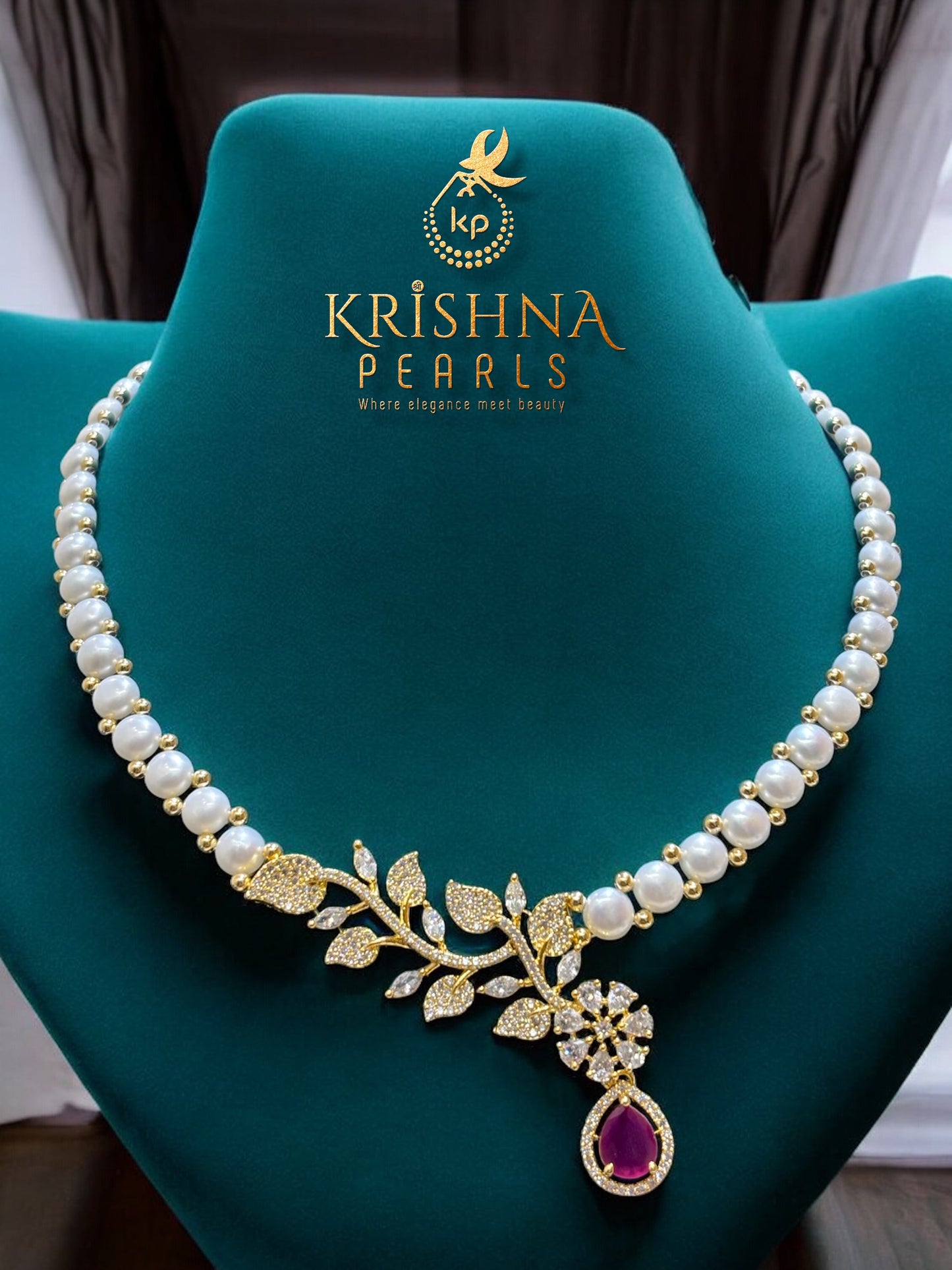 Button Pearl & Ruby Necklace Set