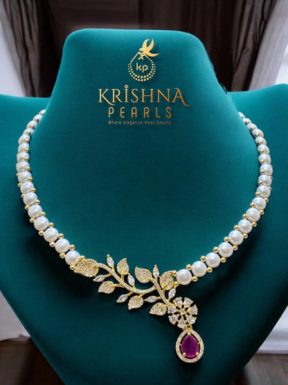 Button Pearl & Ruby Necklace Set