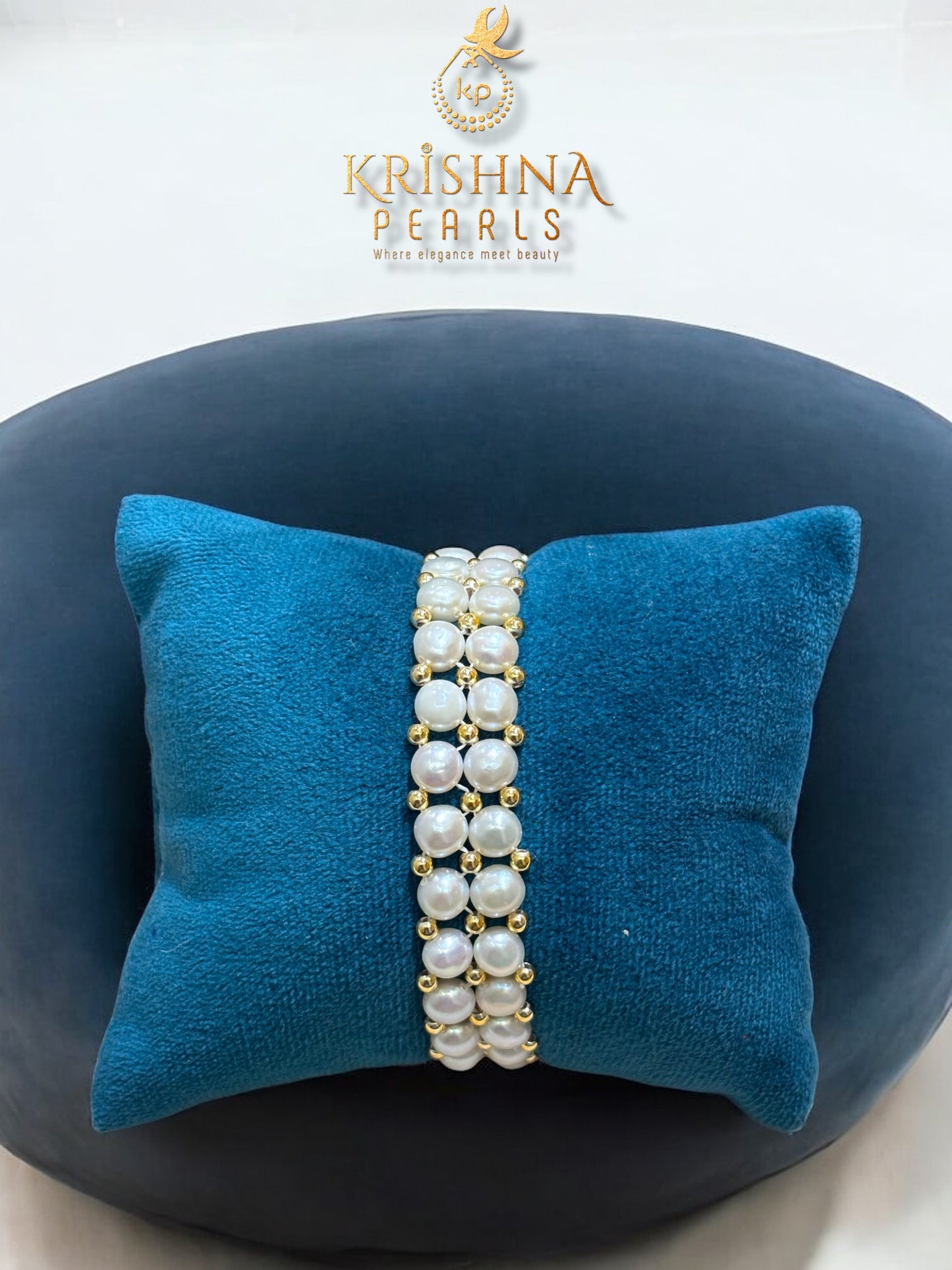 Beautiful Two Line White Button Pearls Bracelet