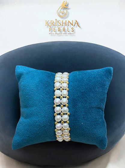 Beautiful Two Line White Button Pearls Bracelet
