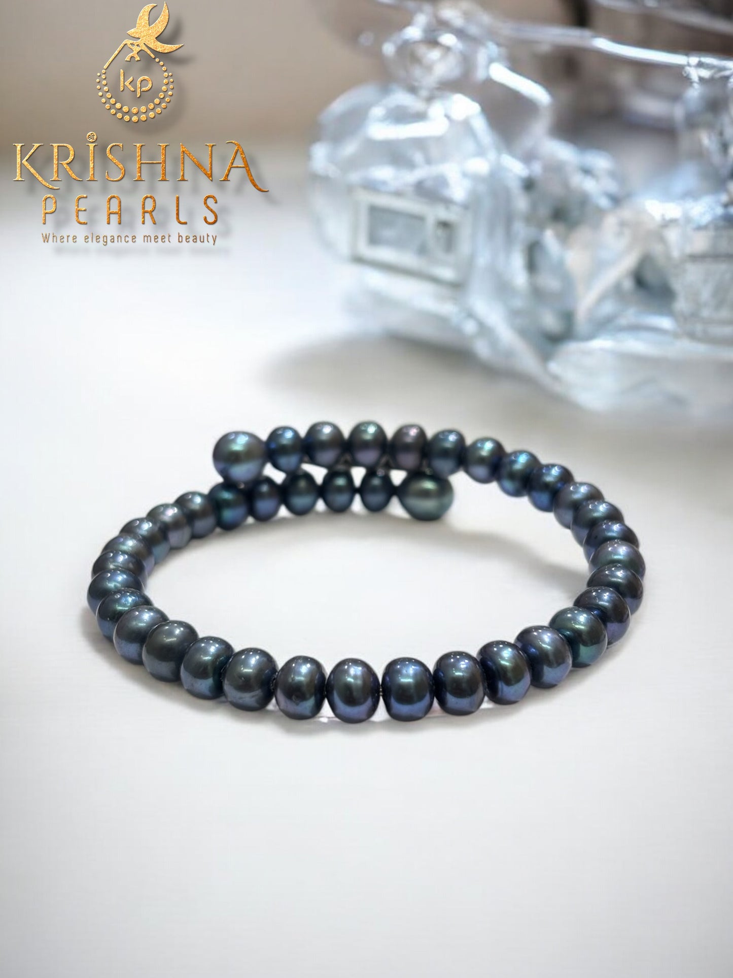 Classy Bangle Style Black Pearls Bracelet