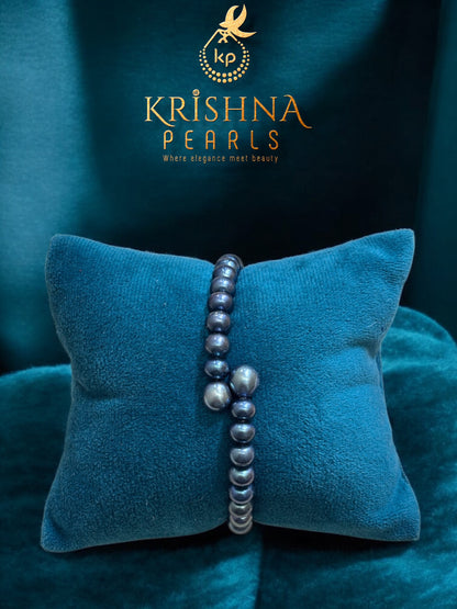 Classy Bangle Style Black Pearls Bracelet