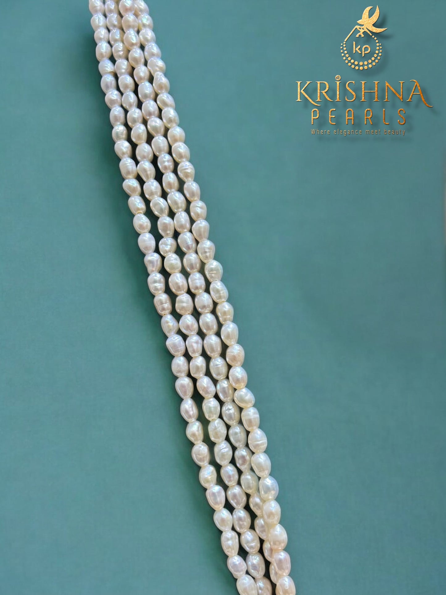 92.5 Silver Emerald Avian Four-Strand Rice Pearls Necklace