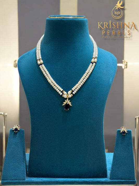 Beautiful Blue Stone Pearls Necklace Set