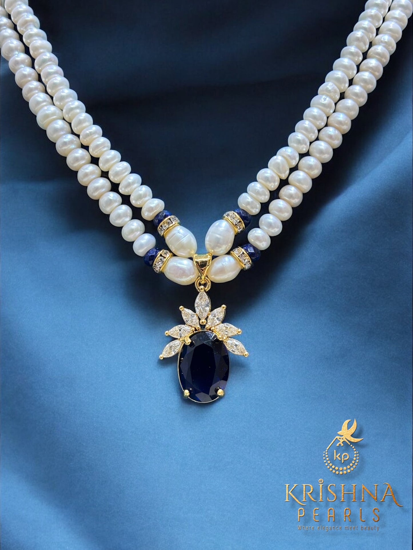 Beautiful Blue Stone Pearls Necklace Set
