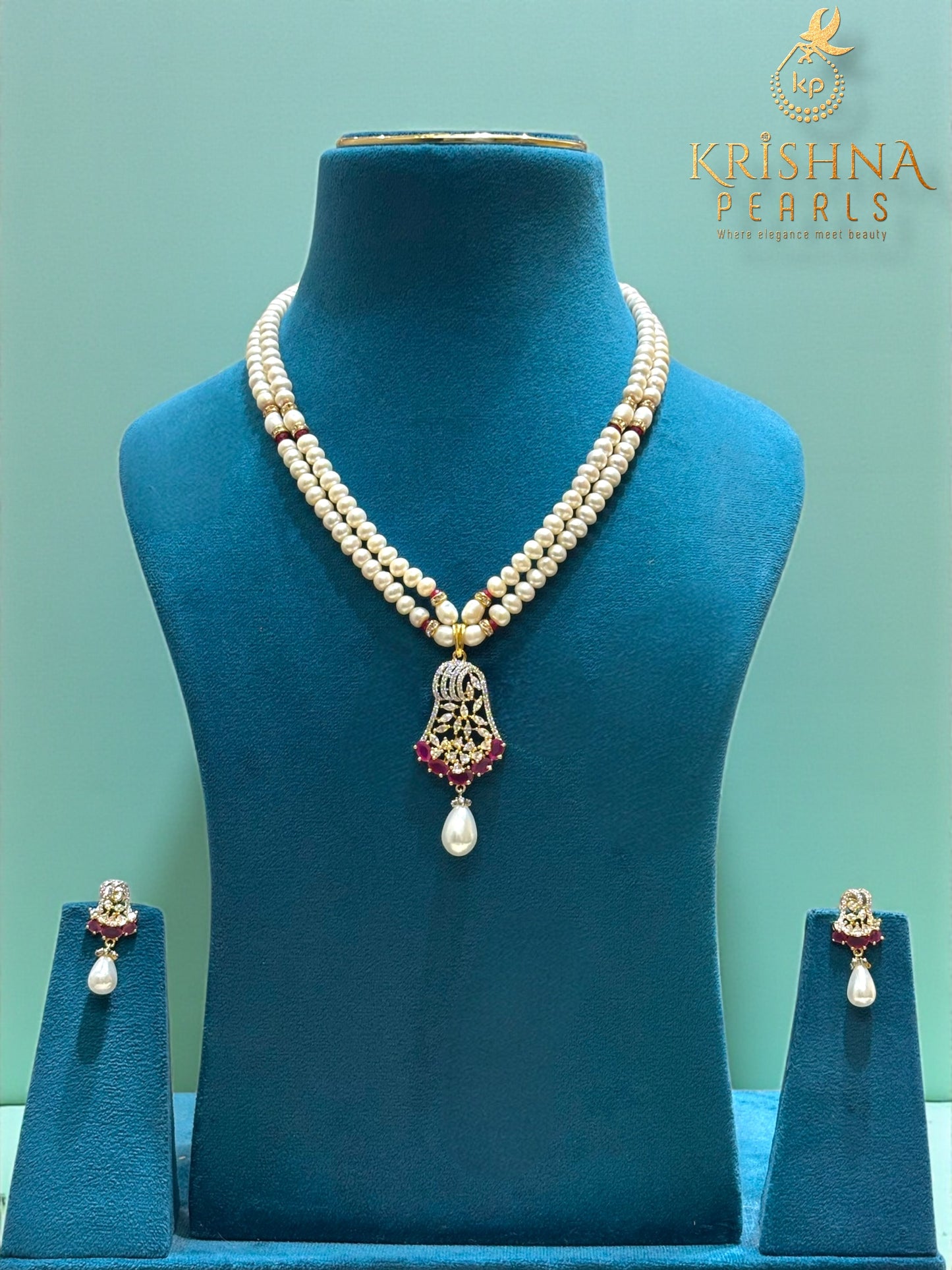 Ruby Rivulet Double Strand Pearls Necklace Set