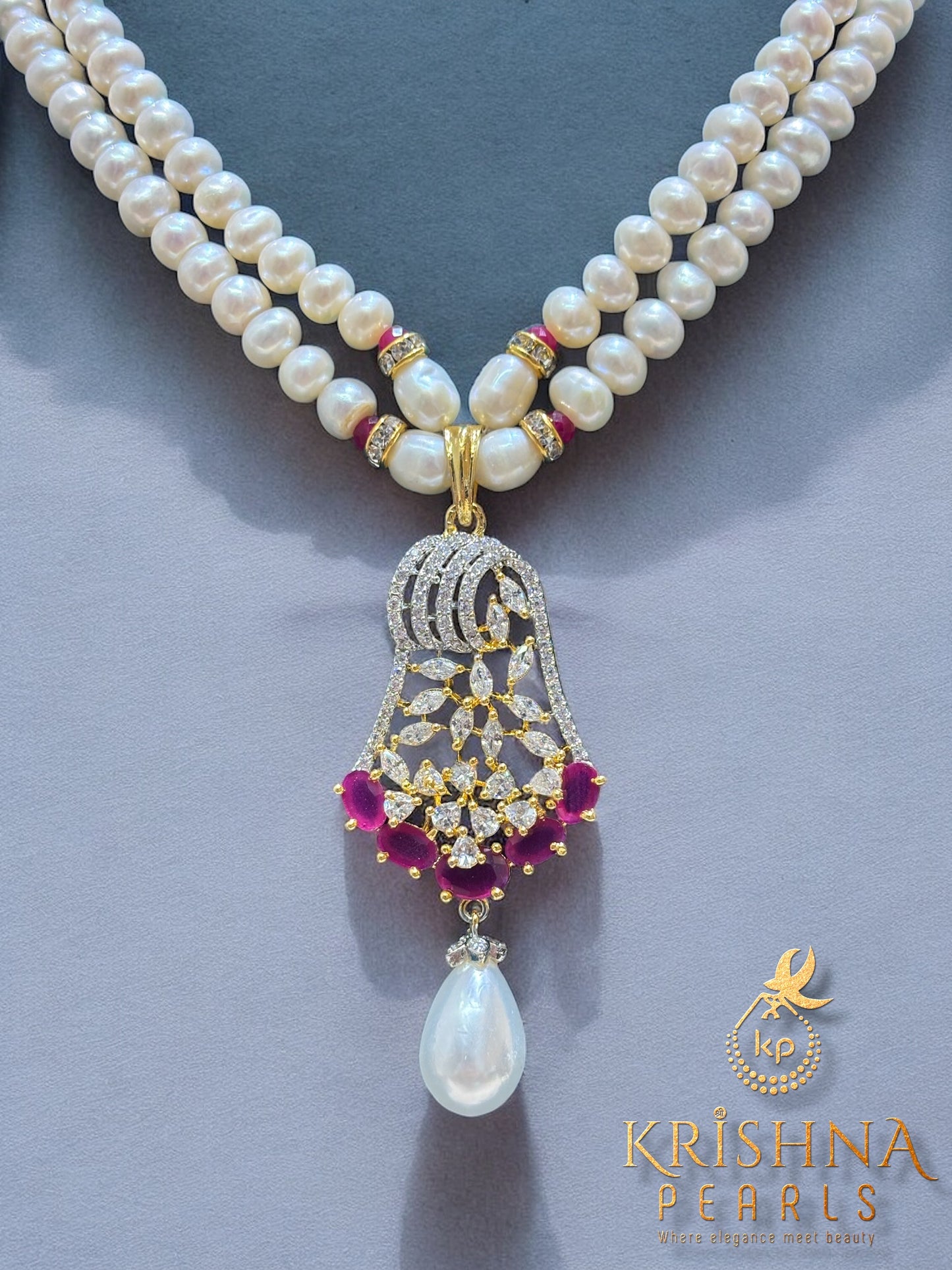 Ruby Rivulet Double Strand Pearls Necklace Set