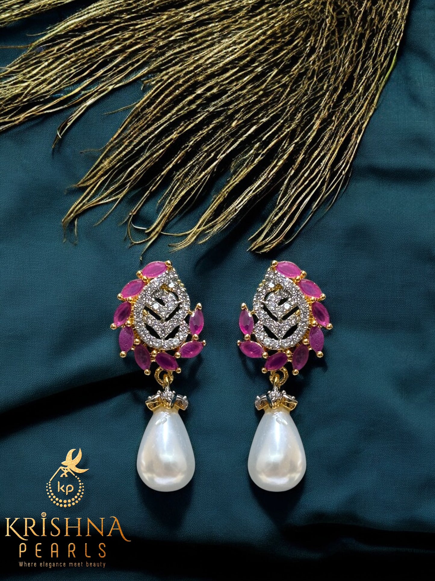 Adorable Rubies Studded Double Layer Pearls Necklace Set