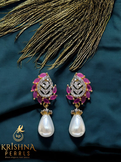 Adorable Rubies Studded Double Layer Pearls Necklace Set
