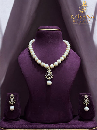 92.5 Silver & Moissanite With South Sea Pearls Necklace Set