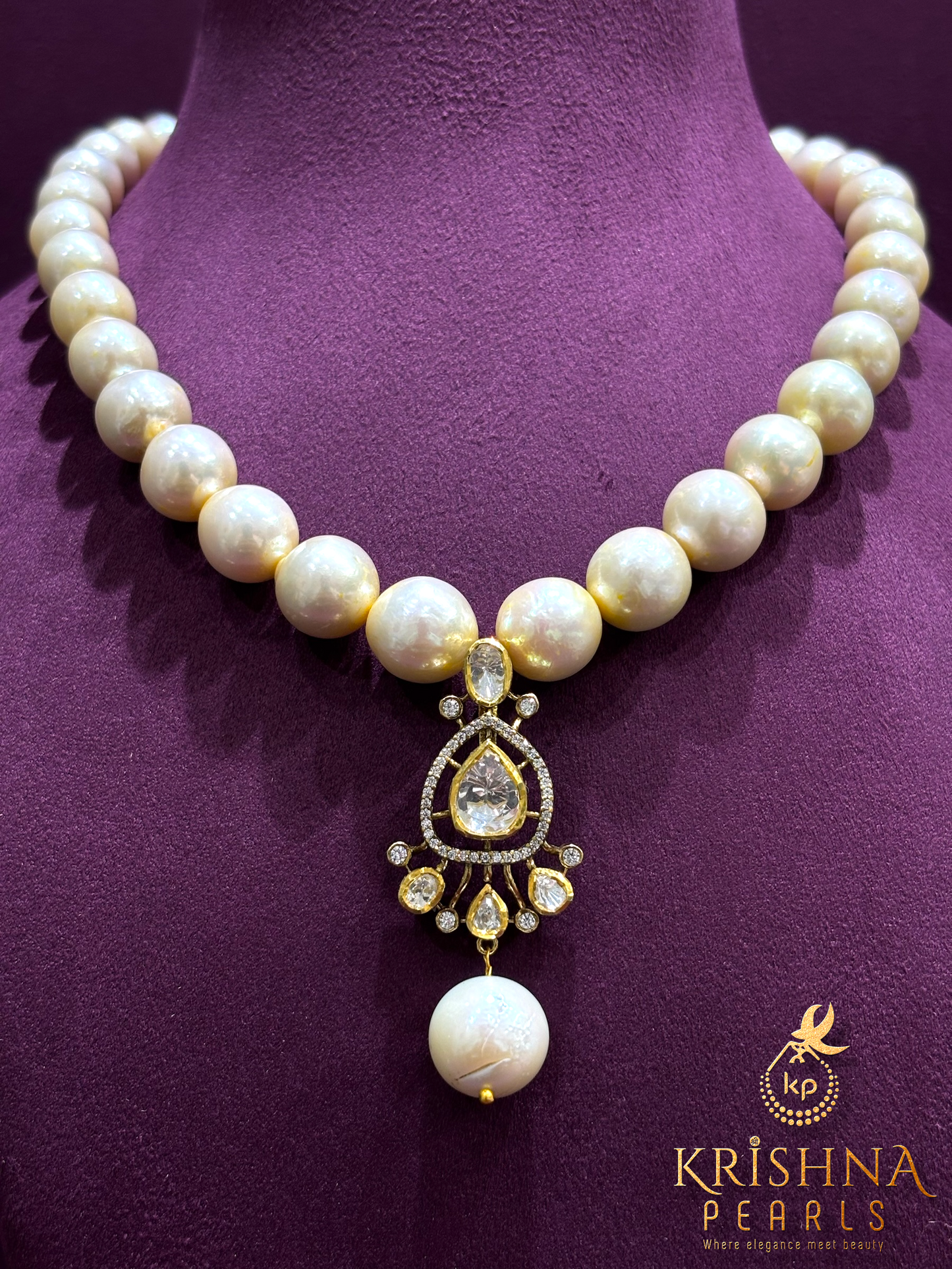 92.5 Silver & Moissanite With South Sea Pearls Necklace Set