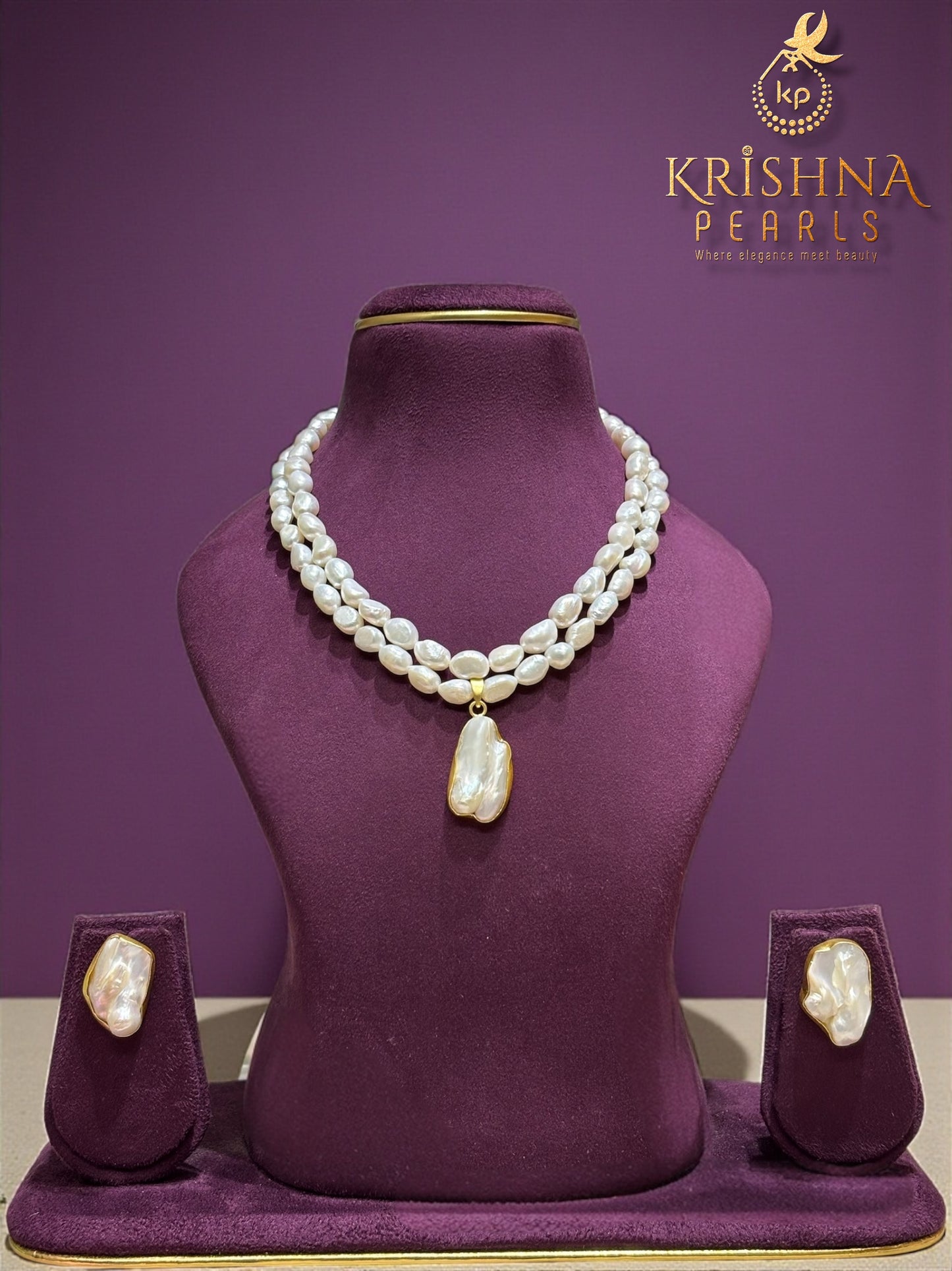 Adorable Double Layer Baroque Pearls With Pendent Necklace Set