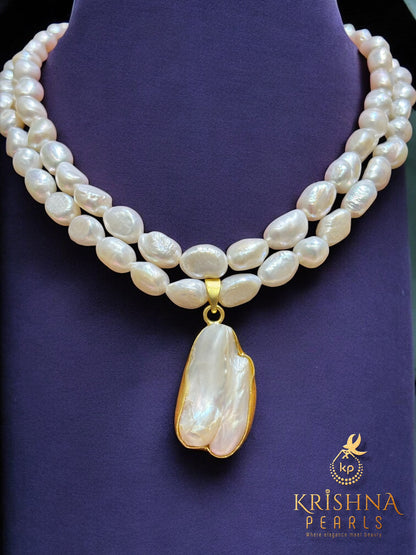 Adorable Double Layer Baroque Pearls With Pendent Necklace Set