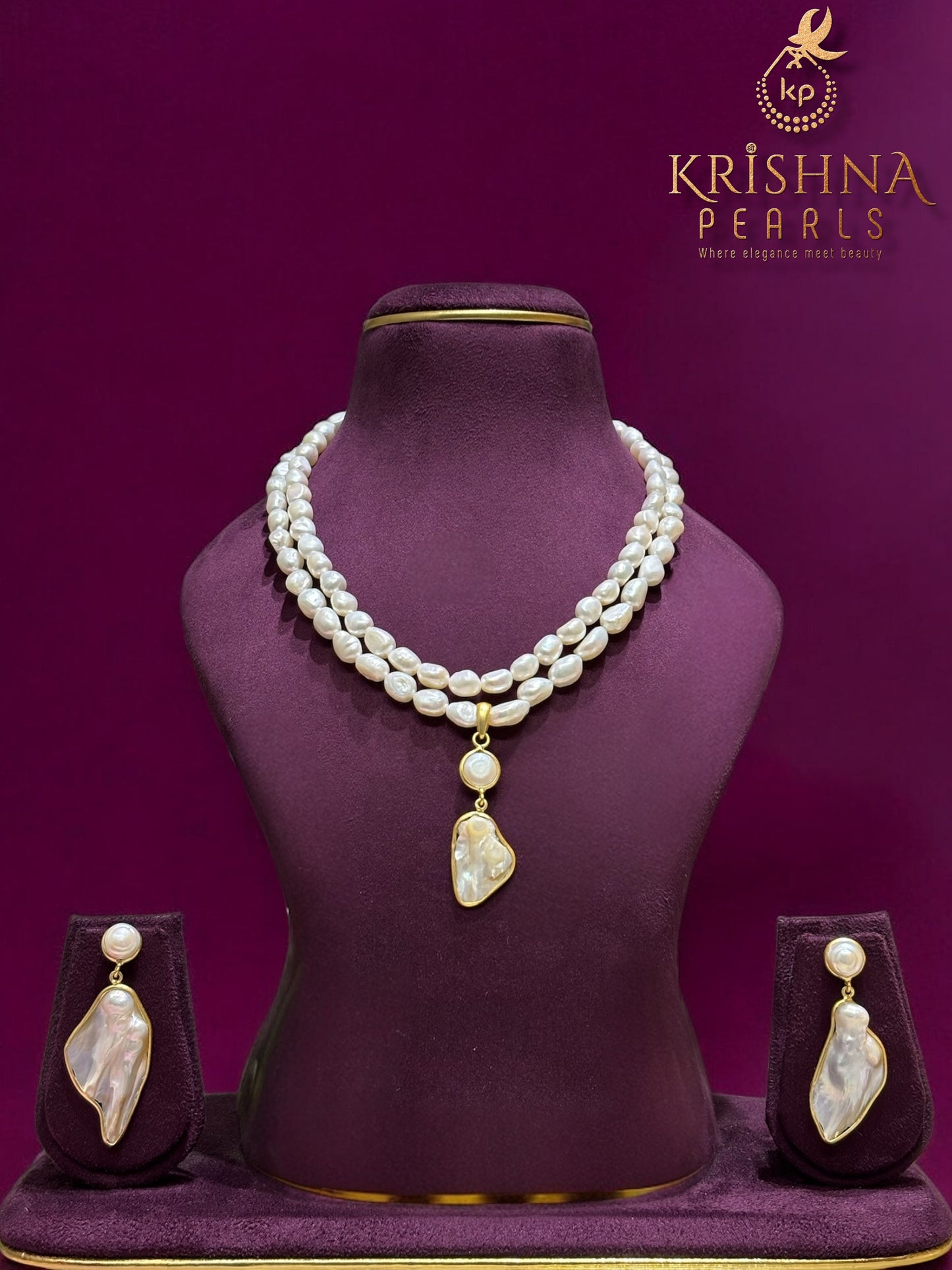 Empress Baroque Pearls Double Layers Necklace Set